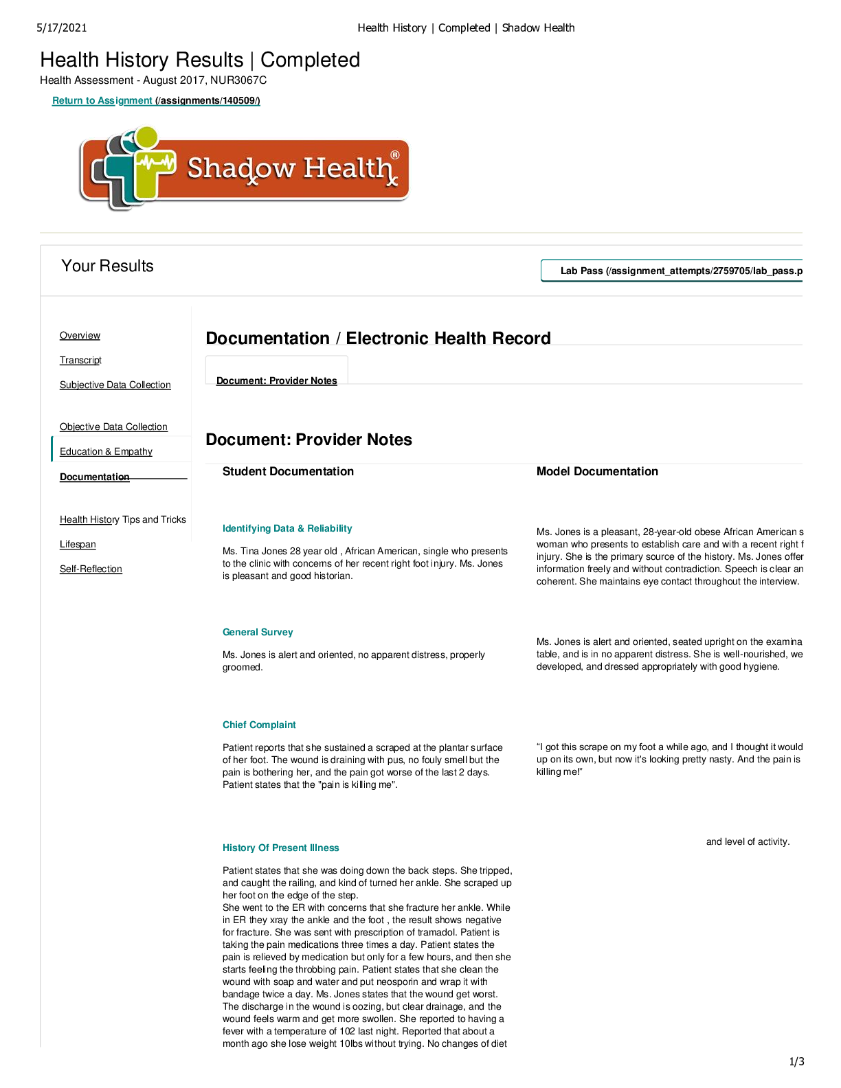 Preview image for NR-509 Advanced Physical Assessment-Shadow Health Tina Jones Documentation-EHR